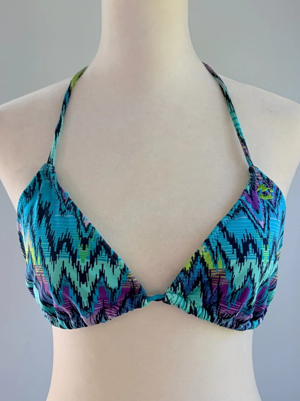 Y2k Women's Zigzag Halter Triangle Bikini Top Blue Multi